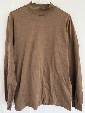 Lands' End Brown Long-Sleeve Chevron Pattern Mock Neck Sweater